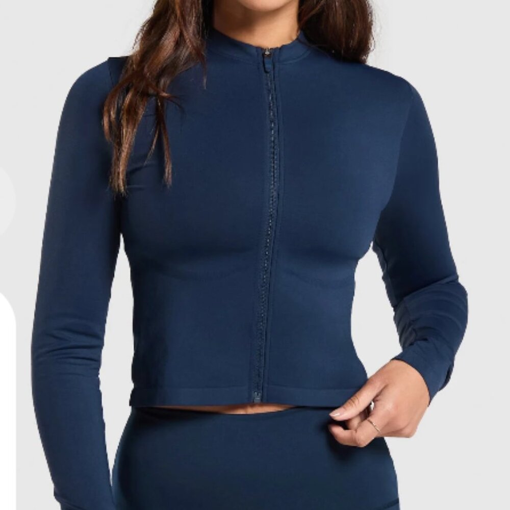 GYMSHARK Everyday Seamless Zip Tracktop Navy SZ XS